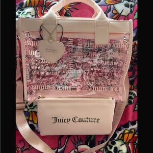 Juicy Couture Light Pink Clear Tote with Matching Pink Pouch